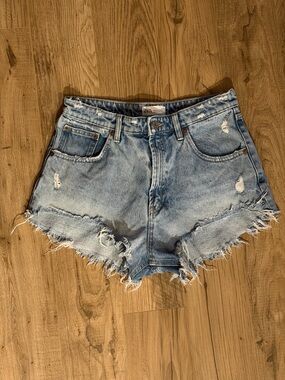 ZARA Light Wash Frayed Denim Cutoff Shorts